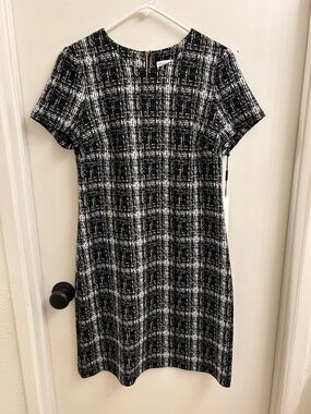 Calvin Klein Black and White Plaid Midi Dress